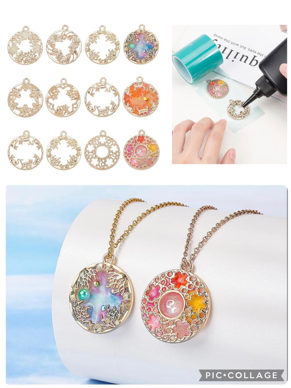 Craft Destash Hallow Open Back Bezel Pendant Set UV Resin Jewelry Making DIY